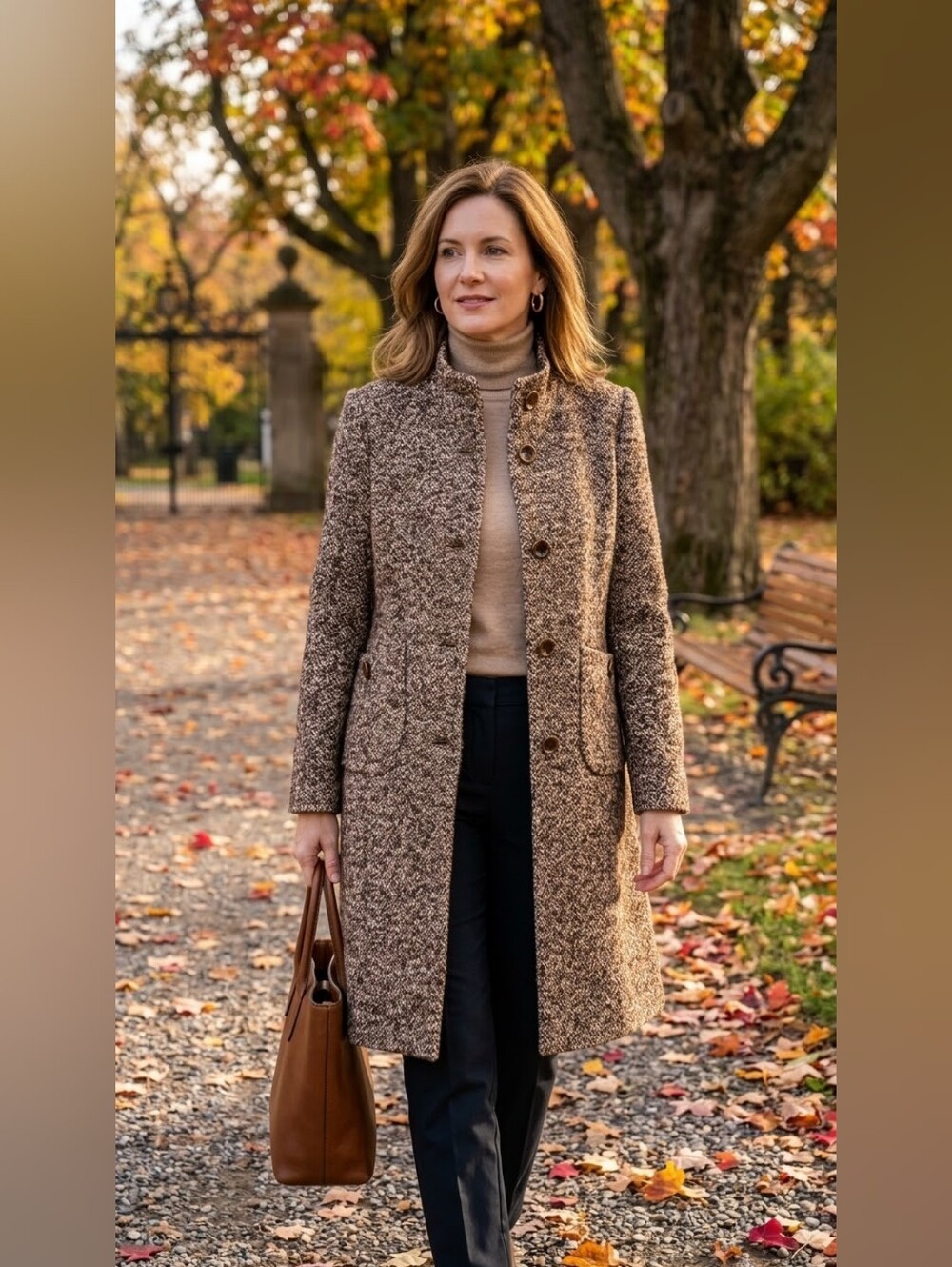 LOUBEN Magnifique Manteau Chic Mi-long en Laine, Mohair & Alpaga Tweed